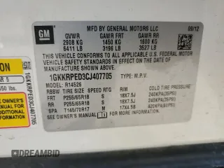 2012 GMC Acadia SLE z VIN 1GKKRPED3CJ407705, wystawiony jako Copart lot #55154165 z przebiegiem 154 999 mil mil oraz Szkoda całkowita • Salvage title. Historia ofert i sprzedaży dostępna na DreamBid. Obrazek 13.