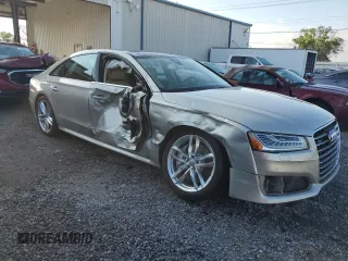 2017 Audi A8 Sport with VIN WAU43AFD0HN002058, listed as a Copart auction lot 53180585 with 95,436 mi miles and Salvage title. Bid and sale history available at DreamBid. Image 4.