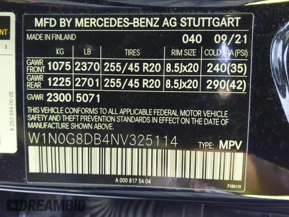 2022 Mercedes-Benz GLC with VIN W1N0G8DB4NV325114, listed as a IAAI auction lot 42054713 with 16,779 mi miles. Bid and sale history available at carsss.com. Image 9.