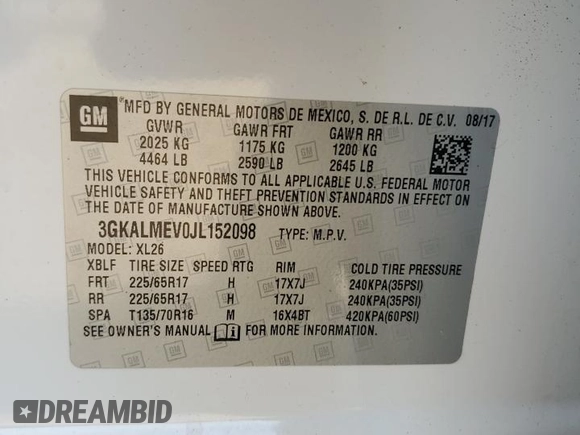 2018 GMC Terrain SLE with VIN 3GKALMEV0JL152098, listed as a Copart auction lot 48228425 with Not Provided miles and Salvage Title. Bid and sale history available at carsss.com. Image 14.