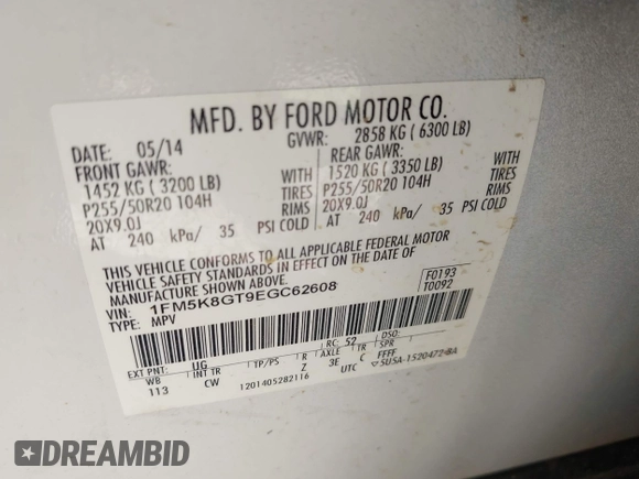 2014 Ford Explorer Sport с VIN 1FM5K8GT9EGC62608, выставлен на аукционе IAAI как лот 42694771 с пробегом 175 559 миль миль и . История ставок и продаж доступна на DreamBid. Изображение 9.