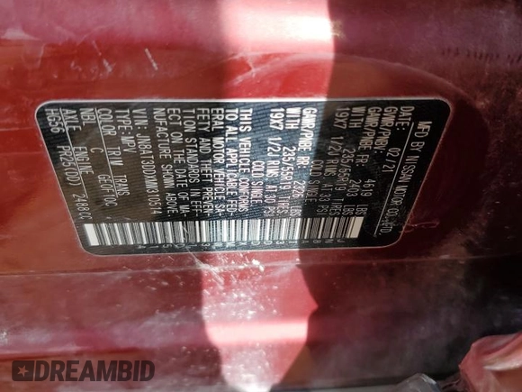 2021 Nissan Rogue Platinum with VIN JN8AT3DDXMW310514, listed as a Copart auction lot 69045054 with 73,225 mi miles and Salvage Title. Bid and sale history available at DreamBid. Image 15.