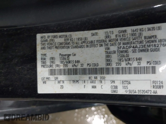 2014 Ford Fiesta S с VIN 3FADP4AJ3EM182766, выставлен на аукционе IAAI как лот 42680584 с пробегом 121 529 миль миль и . История ставок и продаж доступна на DreamBid. Изображение 9.