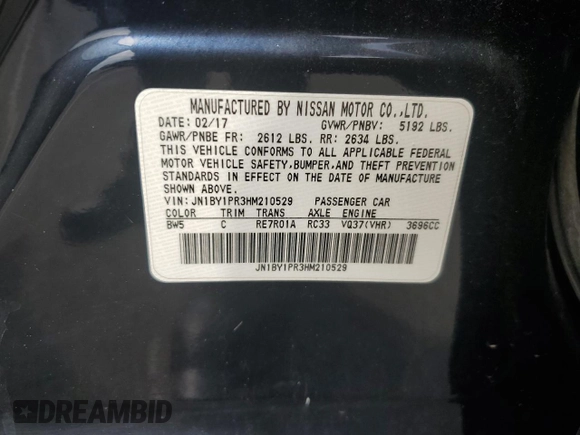 2017 Infiniti Q70 3.7 z VIN JN1BY1PR3HM210529, wystawiony jako Copart lot #68966204 z przebiegiem Nie podano mil oraz Nie do naprawy • Non repairable. Historia ofert i sprzedaży dostępna na DreamBid. Obrazek 12.