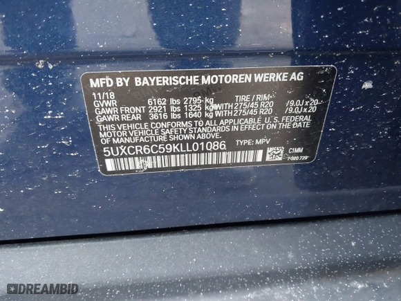 2019 BMW X5 xDrive40i with VIN 5UXCR6C59KLL01086, listed as a IAAI auction lot 41435075 with 46,177 mi miles. Bid and sale history available at carsss.com. Image 9.