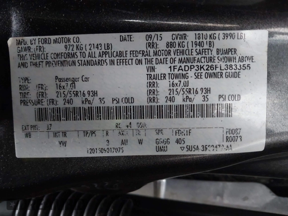 2015 Ford Focus SE with VIN 1FADP3K26FL383355, listed as a IAAI auction lot 41520459 with 142,111 mi miles and . Bid and sale history available at DreamBid. Image 9.