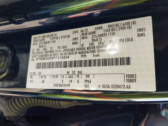 2023 Ford F-150 XL с VIN 1FTEW1CP3PFC14524, выставлен на аукционе IAAI как лот 41771326 с пробегом 27 981 миль миль и . История ставок и продаж доступна на DreamBid. Изображение 9.