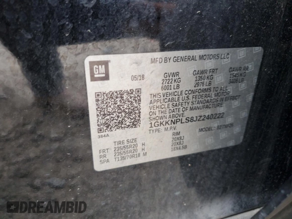 2018 GMC Acadia Denali z VIN 1GKKNPLS8JZ240222, wystawiony jako Copart lot #51524815 z przebiegiem 135 807 mil mil oraz Szkoda całkowita • Salvage title. Historia ofert i sprzedaży dostępna na DreamBid. Obrazek 14.