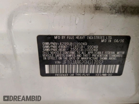 2016 Subaru Impreza Premium z VIN JF1GJAB62GH017032, wystawiony jako Copart lot #87623755 z przebiegiem Nie podano mil oraz Szkoda całkowita • Salvage title. Historia ofert i sprzedaży dostępna na DreamBid. Obrazek 12.