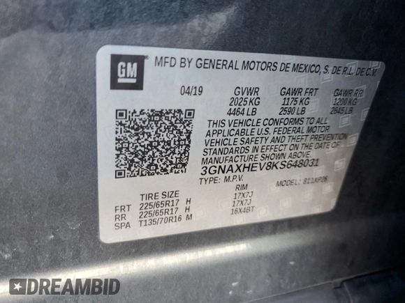 2019 Chevrolet Equinox LS with VIN 3GNAXHEV8KS648031, listed as a Copart auction lot 52197015 with 97,761 mi miles and Non Repairable. Bid and sale history available at DreamBid. Image 15.