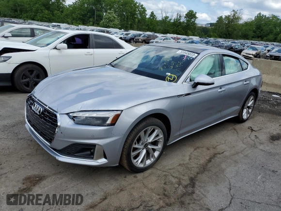 2023 Audi A5 Sportback Premium Plus with VIN WAUCBCF51PA045350, listed as a Copart auction lot 55945033 with 0 mi miles and Non Repairable. Bid and sale history available at carsss.com. Image 1.
