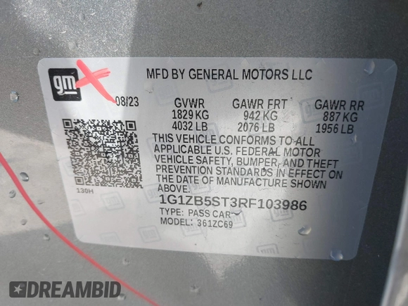 2024 Chevrolet Malibu LS with VIN 1G1ZB5ST3RF103986, listed as a IAAI auction lot 41753173 with 10,642 mi miles and . Bid and sale history available at DreamBid. Image 9.