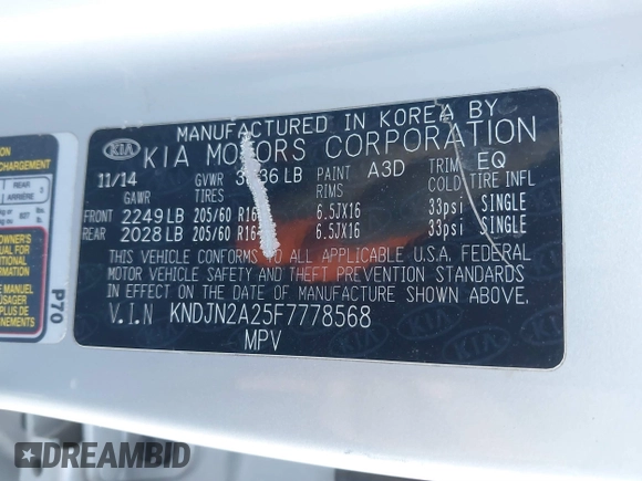 2015 Kia Soul with VIN KNDJN2A25F7778568, listed as a IAAI auction lot 41026463 with Not Provided miles and . Bid and sale history available at DreamBid. Image 9.