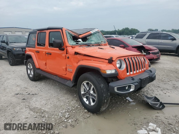 2018 Jeep Wrangler Unlimited Sahara with VIN 1C4HJXEG1JW175936, listed as a Copart auction lot 55610375 with 39,479 mi miles and Salvage title. Bid and sale history available at DreamBid. Image 4.