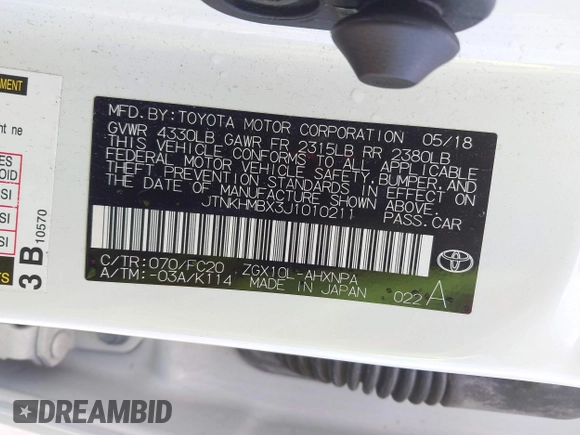 2018 Toyota C-HR XLE with VIN JTNKHMBX3J1010211, listed as a IAAI auction lot 40799443 with 104,148 mi miles. Bid and sale history available at carsss.com. Image 9.