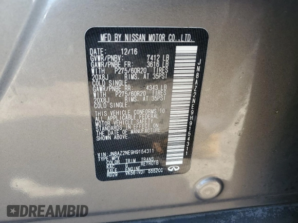 2017 Infiniti QX80 with VIN JN8AZ2NE9H9154311, listed as a Copart auction lot 74930154 with Not Provided miles and Salvage Title. Bid and sale history available at carsss.com. Image 14.