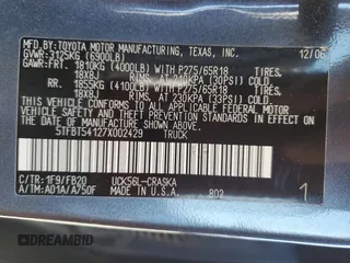 2007 Toyota Tundra SR5 with VIN 5TFBT54127X002429, listed as a Copart auction lot 53444225 with 167,404 mi miles and Salvage title. Bid and sale history available at DreamBid. Image 14.