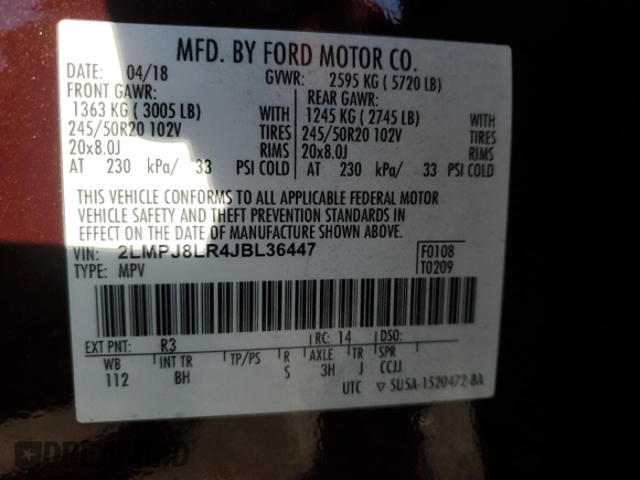 2018 Lincoln MKX Reserve z VIN 2LMPJ8LR4JBL36447, wystawiony jako Copart lot #76539584 z przebiegiem 104 015 mil mil oraz Nie do naprawy • Non repairable. Historia ofert i sprzedaży dostępna na DreamBid. Obrazek 14.
