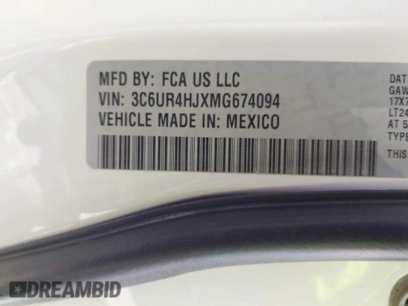 2021 Ram 2500 Tradesman с VIN 3C6UR4HJXMG674094, выставлен на аукционе IAAI как лот 42198782 с пробегом 94 970 миль миль и . История ставок и продаж доступна на DreamBid. Изображение 9.