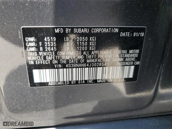 2018 Subaru Legacy Limited with VIN 4S3BNAN64J3028543, listed as a Copart auction lot 53955645 with 72,033 mi miles and Salvage Title. Bid and sale history available at carsss.com. Image 12.