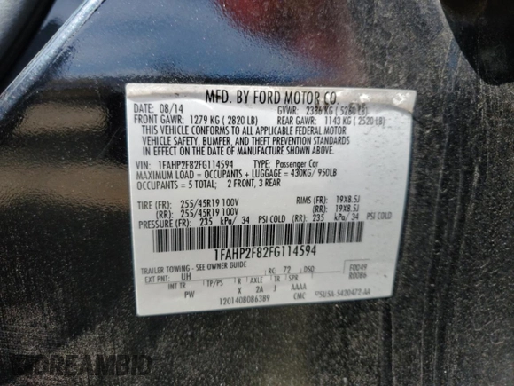 2015 Ford Taurus Limited с VIN 1FAHP2F82FG114594, выставлен на аукционе Copart как лот 53744795 с пробегом 71 509 миль миль и Списание • Salvage title. История ставок и продаж доступна на DreamBid. Изображение 12.