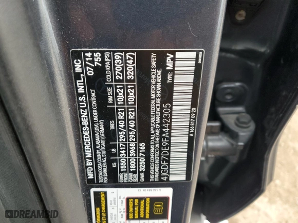 2015 Mercedes-Benz GL-Class GL 550 with VIN 4JGDF7DE9FA442305, listed as a Copart auction lot 83874154 with 109,293 mi miles and Salvage Title. Bid and sale history available at carsss.com. Image 12.