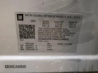 2021 Chevrolet Equinox LS with VIN 3GNAXHEV6MS149800, listed as a Copart auction lot 46214275 with 49,107 mi miles and Non Repairable. Bid and sale history available at DreamBid. Image 12.