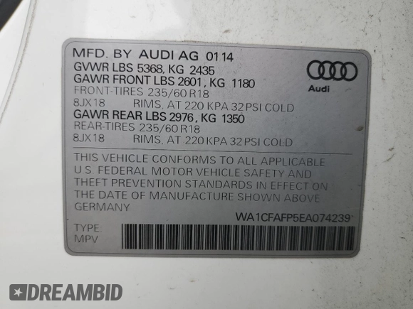 2014 Audi Q5 Premium z VIN WA1CFAFP5EA074239, wystawiony jako Copart lot #58604605 z przebiegiem 125 914 mil mil oraz Czysty tytuł • Clean title. Historia ofert i sprzedaży dostępna na DreamBid. Obrazek 12.