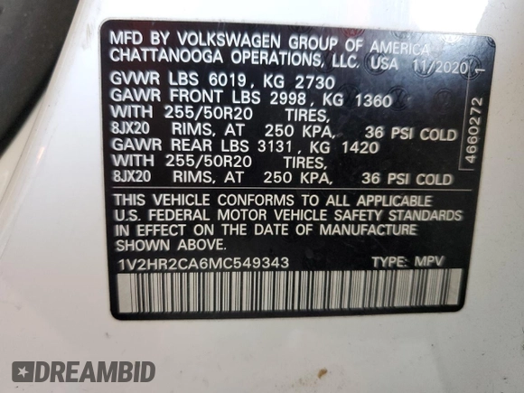 2021 Volkswagen Atlas 3.6L V6 SE w/Technology with VIN 1V2HR2CA6MC549343, listed as a Copart auction lot 50429325 with 72,972 mi miles and Salvage Title. Bid and sale history available at carsss.com. Image 13.