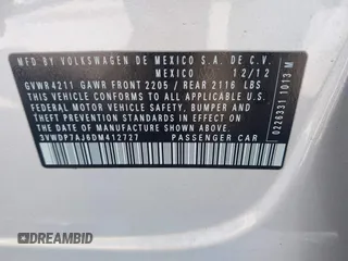 2013 Volkswagen Jetta SE with VIN 3VWDP7AJ6DM412727, listed as a IAAI auction lot 41824054 with 175,093 mi miles and . Bid and sale history available at DreamBid. Image 9.
