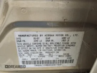 2002 Nissan Altima S with VIN 1N4AL11D92C287784, listed as a IAAI auction lot 41671404 with 131,942 mi miles. Bid and sale history available at carsss.com. Image 9.