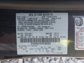 2007 Ford Fusion SEL with VIN 3FAHP02197R189283, listed as a IAAI auction lot 42008917 with 139,508 mi miles. Bid and sale history available at carsss.com. Image 9.