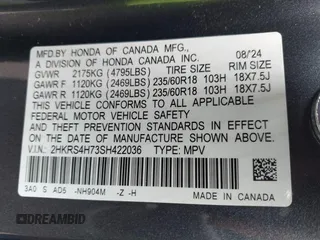 2025 Honda CR-V EX-L with VIN 2HKRS4H73SH422036, listed as a IAAI auction lot 42070807 with 1,735 mi miles and . Bid and sale history available at DreamBid. Image 9.