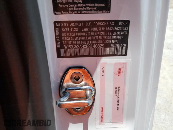 2014 Porsche 911 Carrera with VIN WP0CA2A9XES140829, listed as a Copart auction lot 55760625 with 38,013 mi miles and Salvage Title. Bid and sale history available at DreamBid. Image 12.