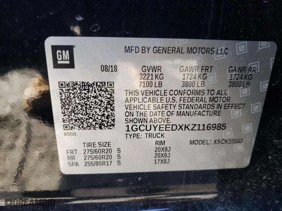 2019 Chevrolet Silverado 1500 RST with VIN 1GCUYEEDXKZ116985, listed as a Copart auction lot 45082075 with 90,627 mi miles and Salvage Title. Bid and sale history available at carsss.com. Image 14.