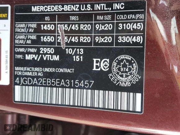2014 Mercedes-Benz M 350 with VIN 4JGDA2EB5EA315457, listed as a Copart auction lot 51488915 with 177,858 mi miles and Clean Title. Bid and sale history available at DreamBid. Image 13.