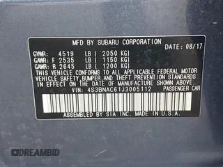 2018 Subaru Legacy Premium with VIN 4S3BNAC61J3005112, listed as a IAAI auction lot 42802304 with 115,672 mi miles and . Bid and sale history available at DreamBid. Image 9.