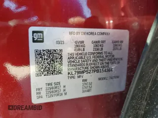 2023 Chevrolet TrailBlazer LT with VIN KL79MPS27PB154364, listed as a Copart auction lot 44569465 with 44,796 mi miles and Salvage Title. Bid and sale history available at DreamBid. Image 16.