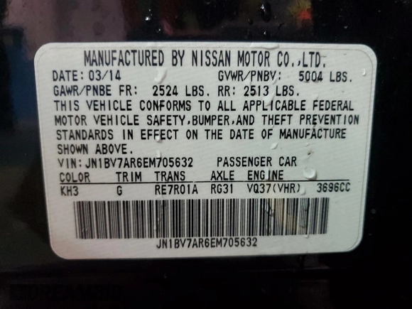 2014 Infiniti Q50 Premium with VIN JN1BV7AR6EM705632, listed as a Copart auction lot 46681505 with 92,869 mi miles and Salvage Title. Bid and sale history available at carsss.com. Image 12.