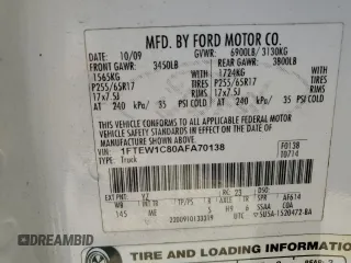 2010 Ford F-150 XL with VIN 1FTEW1C80AFA70138, listed as a Copart auction lot 53135735 with 209,803 mi miles and Salvage Title. Bid and sale history available at carsss.com. Image 12.