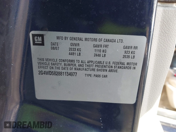 2008 Buick LaCrosse CXL with VIN 2G4WD582881134977, listed as a IAAI auction lot 41447032 with 110,411 mi miles. Bid and sale history available at carsss.com. Image 9.