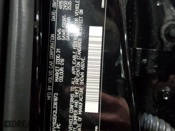 2020 Volvo V60 Momentum z VIN YV1102EK2L2361873, wystawiony jako Copart lot #47556795 z przebiegiem 55 975 mil mil oraz Szkoda całkowita • Salvage title. Historia ofert i sprzedaży dostępna na DreamBid. Obrazek 14.