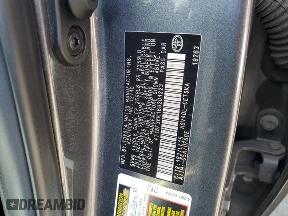 2011 Toyota Camry LE with VIN 4T1BF3EK1BU201223, listed as a Copart auction lot 60785955 with 147,461 mi miles and Salvage title. Bid and sale history available at DreamBid. Image 12.