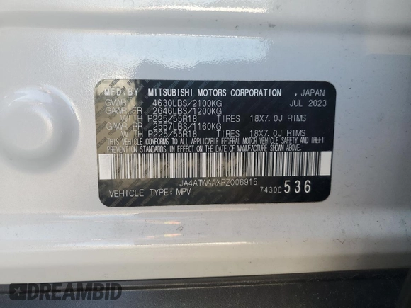 2024 Mitsubishi Eclipse Cross SE z VIN JA4ATWAAXRZ006915, wystawiony jako Copart lot #64937135 z przebiegiem 44 806 mil mil oraz Czysty tytuł • Clean title. Historia ofert i sprzedaży dostępna na DreamBid. Obrazek 13.
