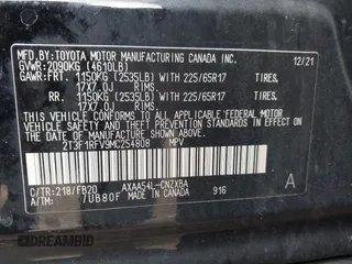 2021 Toyota RAV4 LE with VIN 2T3F1RFV9MC254808, listed as a IAAI auction lot 42326876 with 71,560 mi miles and . Bid and sale history available at DreamBid. Image 9.