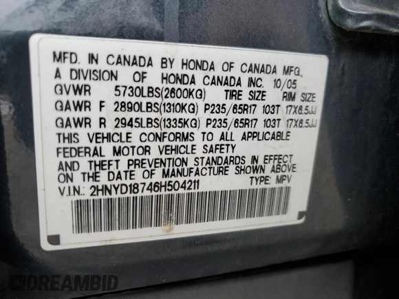 2006 Acura MDX Touring z VIN 2HNYD18746H504211, wystawiony jako Copart lot #88492225 z przebiegiem 270 926 mil mil oraz Szkoda całkowita • Salvage title. Historia ofert i sprzedaży dostępna na DreamBid. Obrazek 13.