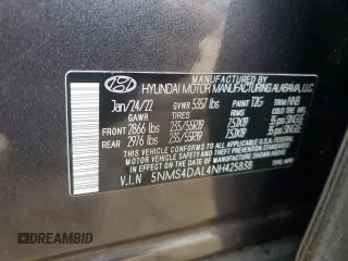 2022 Hyundai Santa Fe Limited with VIN 5NMS4DAL4NH425838, listed as a Copart auction lot 50128995 with 60,010 mi miles and Clean Title. Bid and sale history available at carsss.com. Image 13.