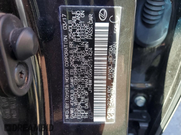 2017 Lexus ES 300h with VIN JTHBW1GG6H2151424, listed as a Copart auction lot 46898185 with 146,642 mi miles and Salvage Title. Bid and sale history available at DreamBid. Image 12.