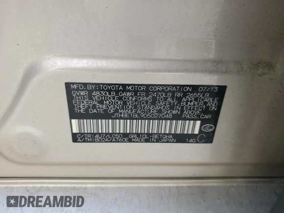 2013 Lexus GS 350 with VIN JTHBE1BL9D5027048, listed as a Copart auction lot 50724335 with 118,069 mi miles and Salvage title. Bid and sale history available at DreamBid. Image 13.