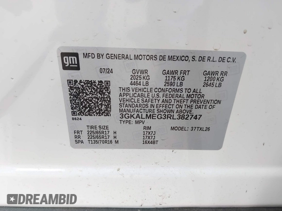 2024 GMC Terrain SLE with VIN 3GKALMEG3RL382747, listed as a IAAI auction lot 41568279 with 9,222 mi miles. Bid and sale history available at carsss.com. Image 9.